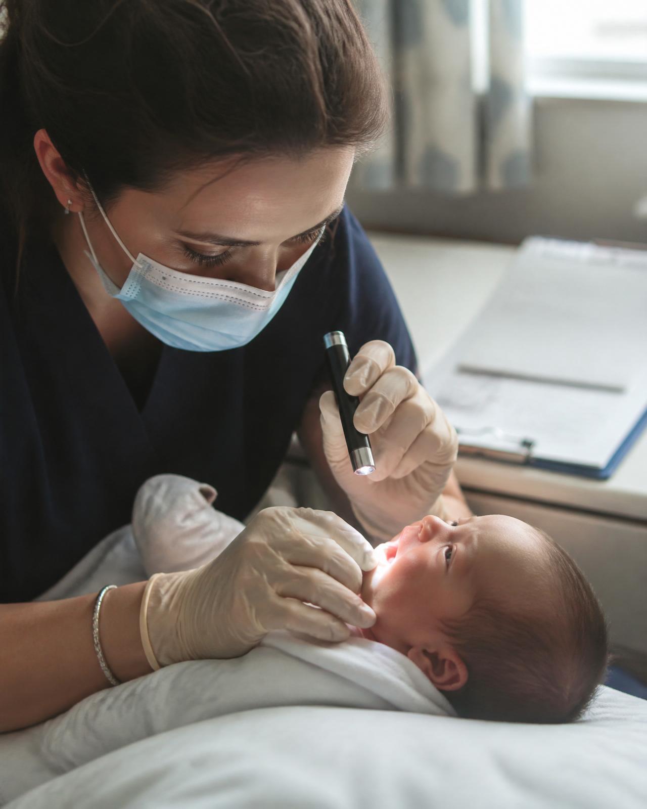 Profissional realizando avaliação prática em bebê